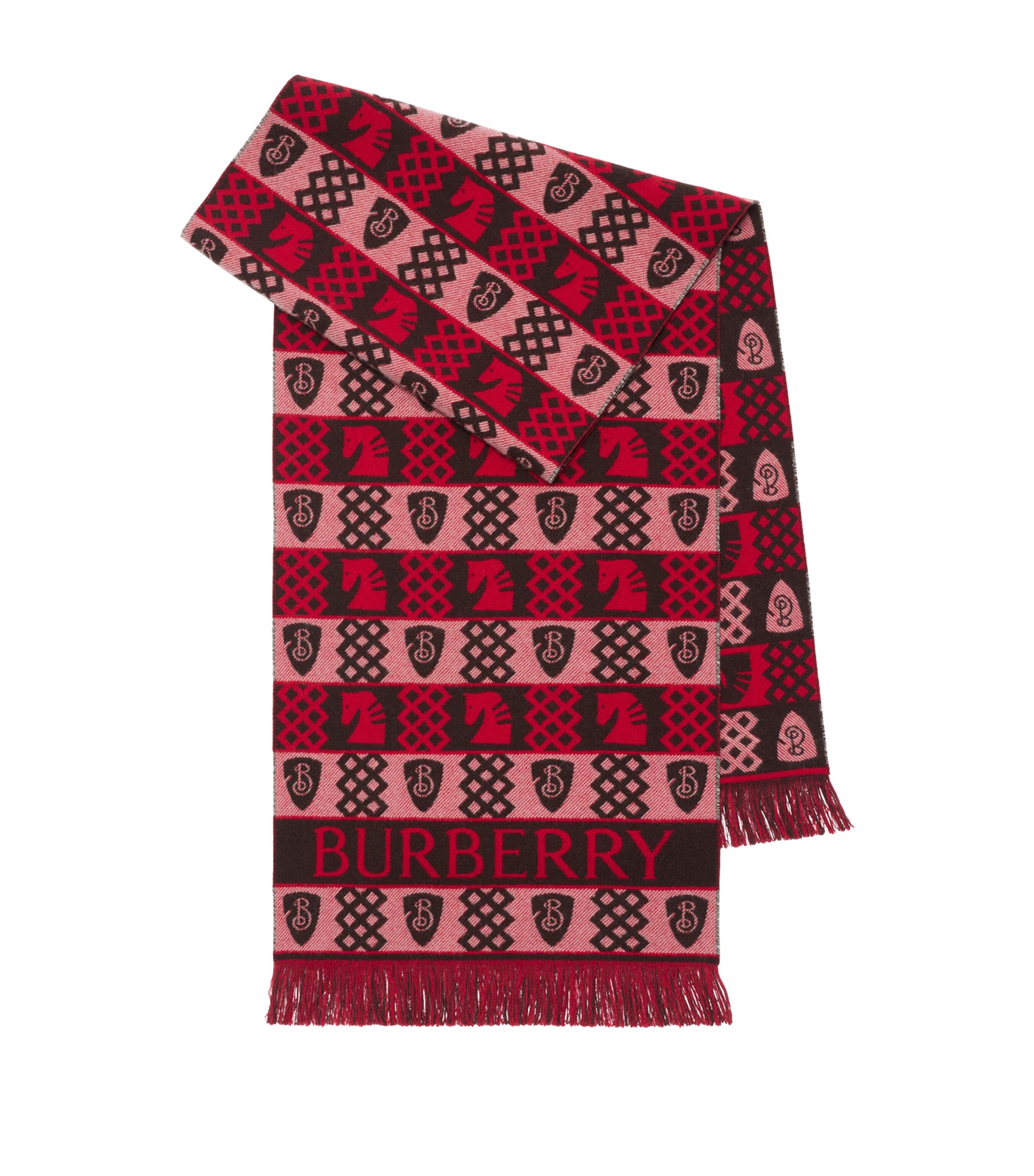 Red Wool Fair Isle Chess Scarf