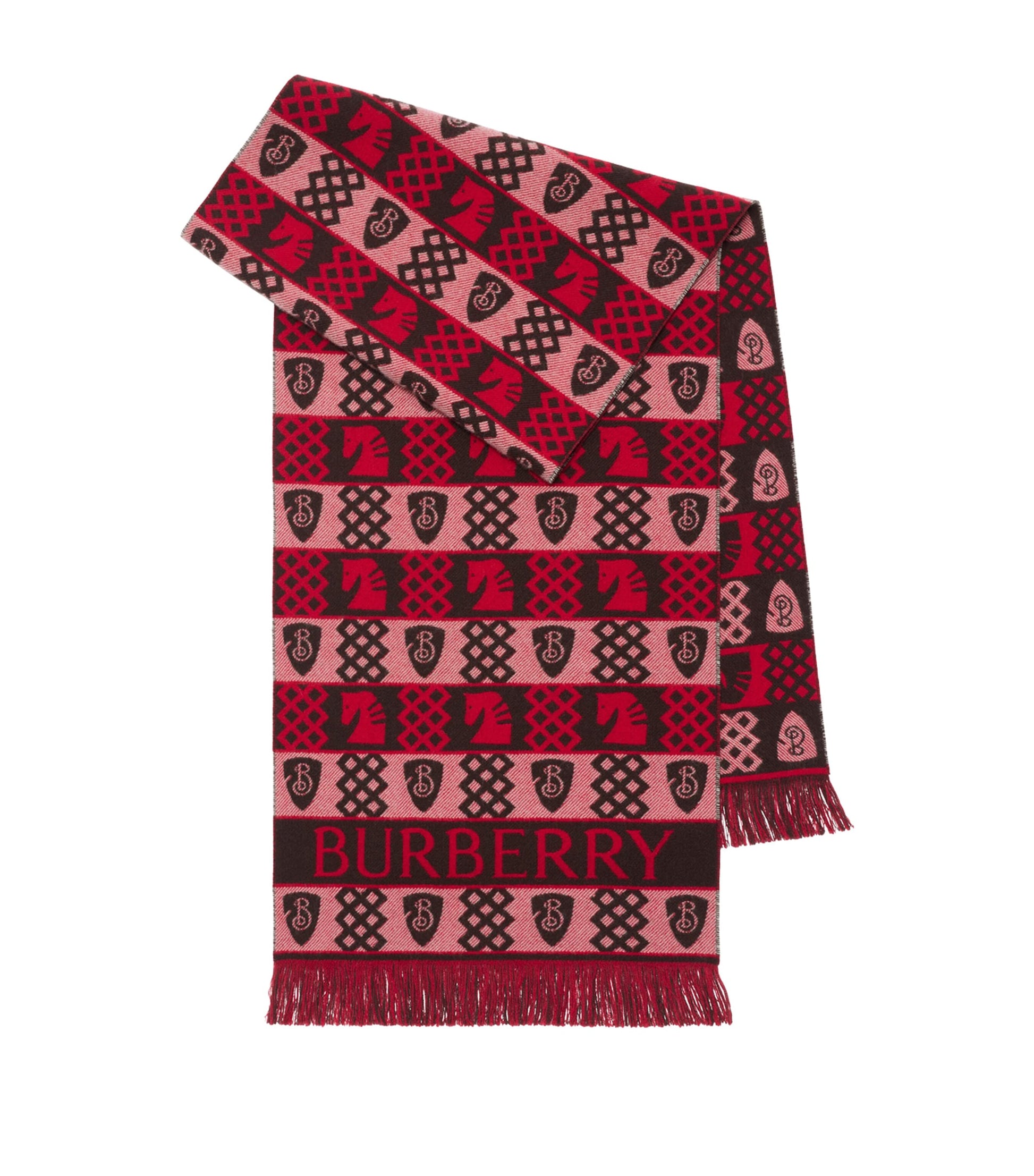 Red Wool Fair Isle Chess Scarf