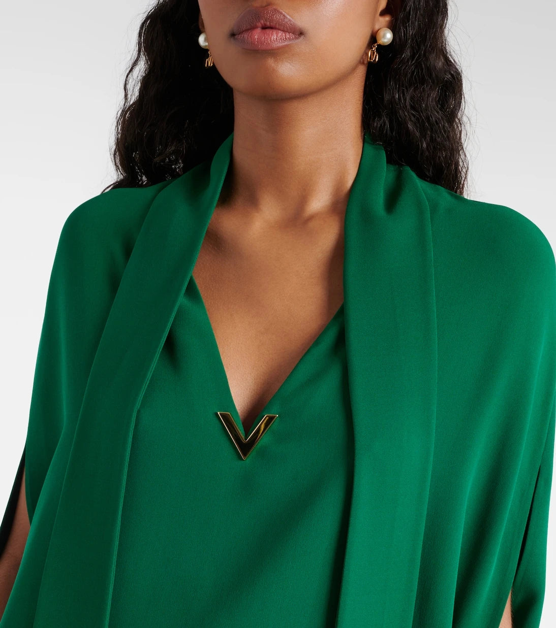 Valentino - Caped tie-neck silk blouse