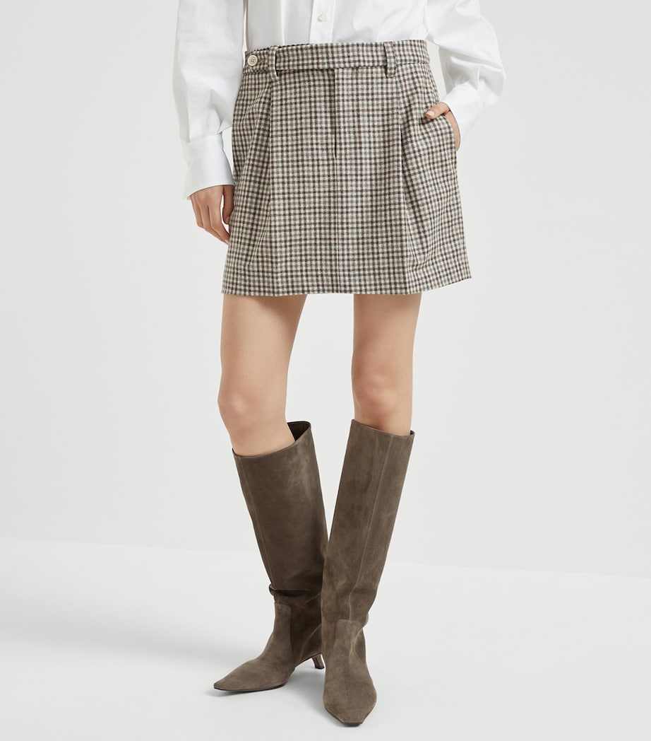Brunello Cucinelli Beige Virgin Wool Check Mini Skirt