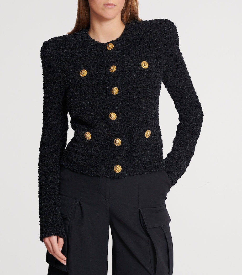 Balmain Black Tweed Button-Up Jacket