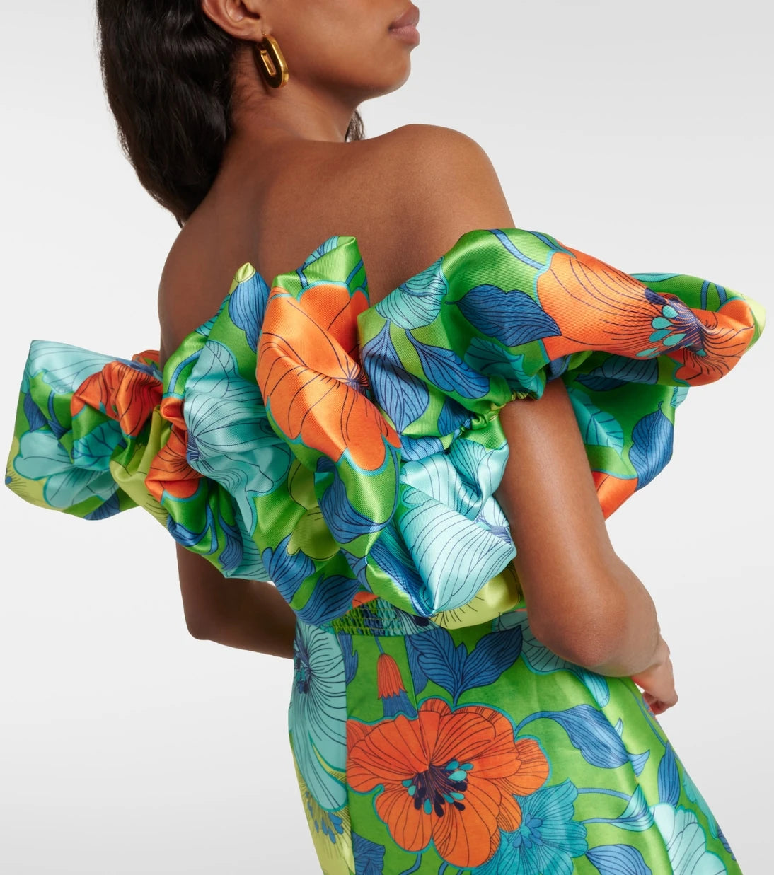 Alémais - Floral ruffled satin midi dress