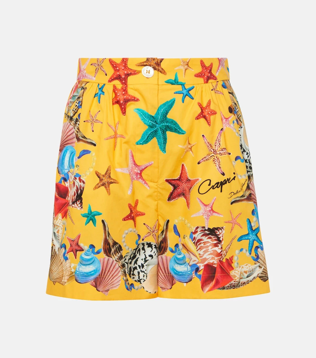 Dolce&Gabbana - شورت قطني مطبوع بخصر مرتفع بتصميم كابري