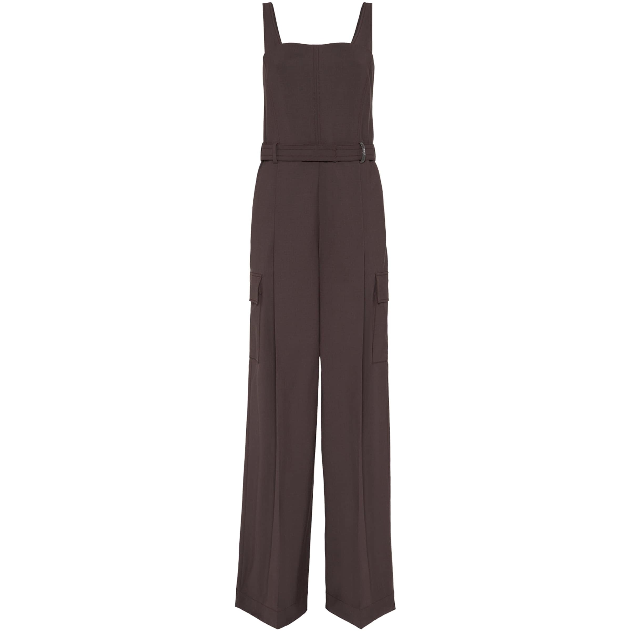 Brunello Cucinelli Brown Virgin Wool-Blend Belted Jumpsuit