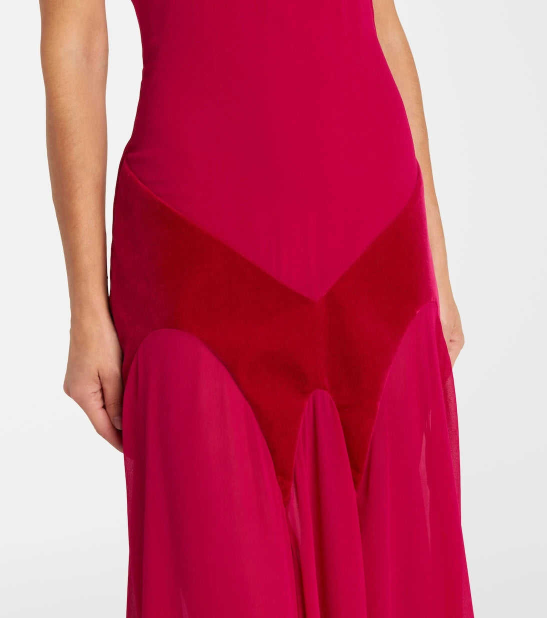 McQueen - Velvet-trimmed silk georgette gown