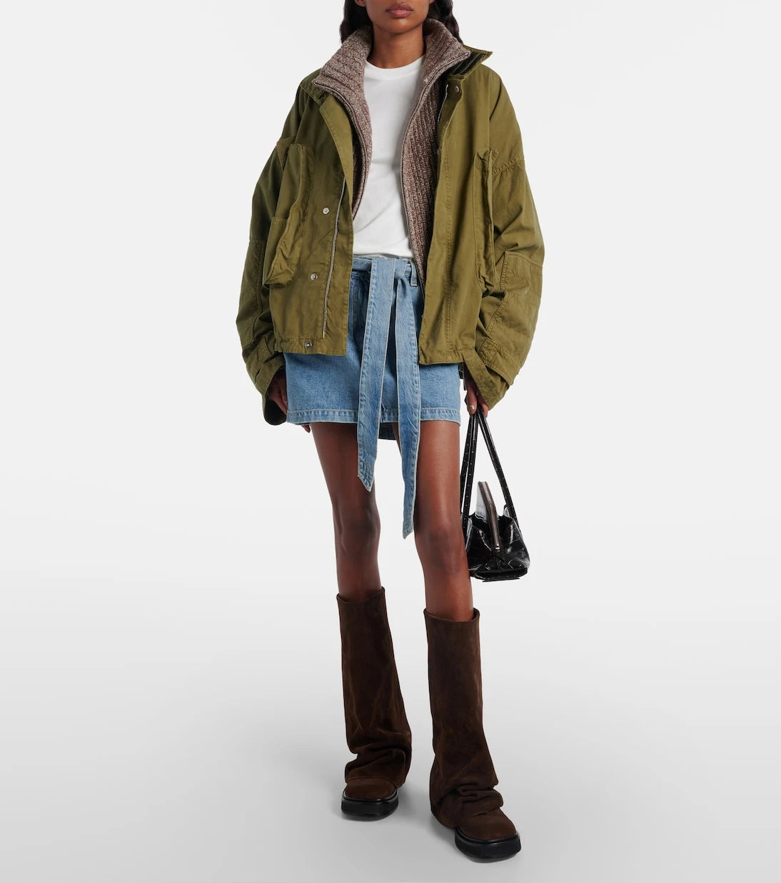 The Attico - Leather-trimmed cotton jacket