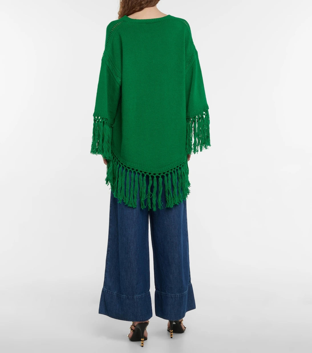 Valentino - Fringe-trimmed virgin wool poncho