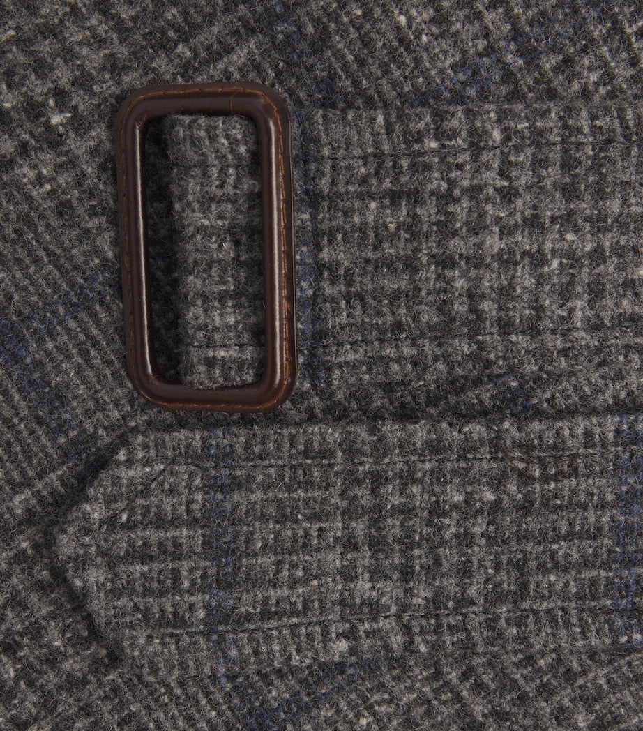 Grey Wool Tweed Prince of Wales Check Overcoat