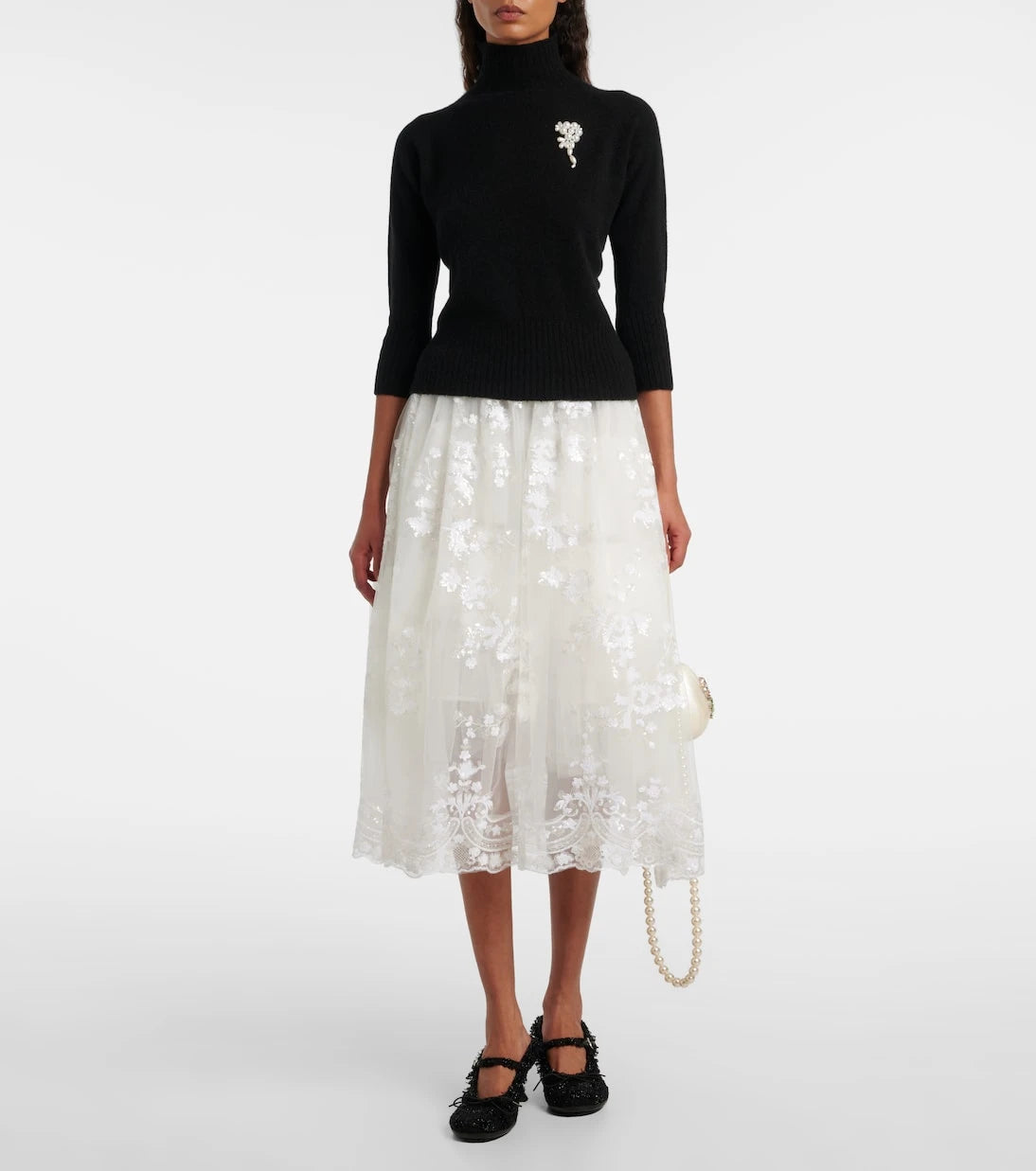 Simone Rocha - سترة كشمير بياقة مدورة ومزينة بالخرز
