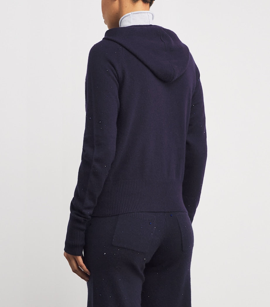 William Sharp Navy Cashmere Crystal-Embellished Hoodie