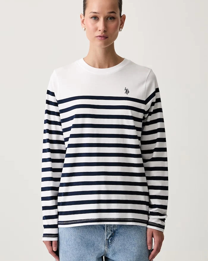 U.S. Polo Assn. Kadın Pamuklu Uzun Kollu Bluz Stripe LS