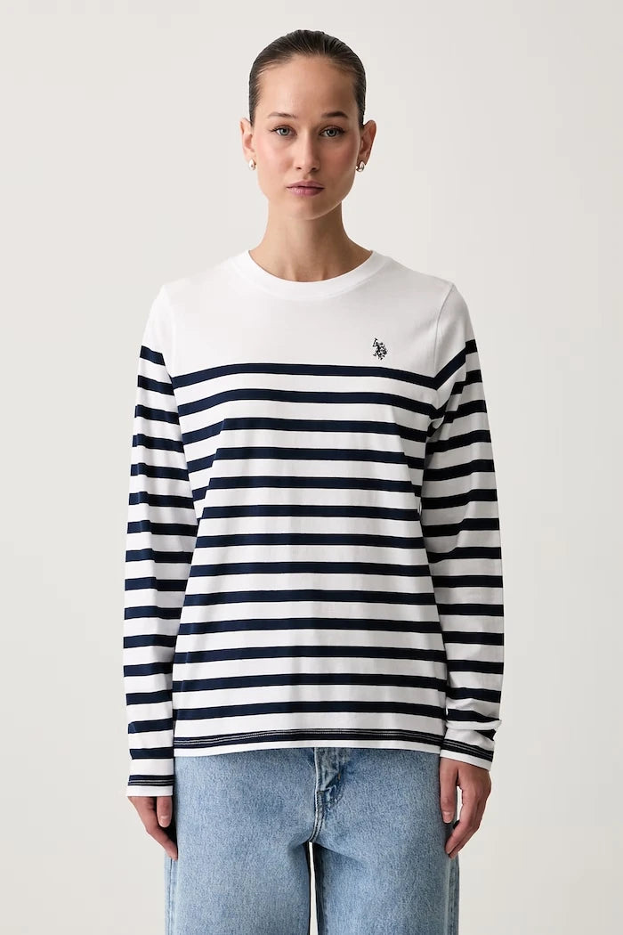 U.S. Polo Assn. Kadın Pamuklu Uzun Kollu Bluz Stripe LS