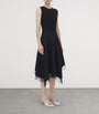 McQueen Black Lace-Trim Asymmetric Midi Dress