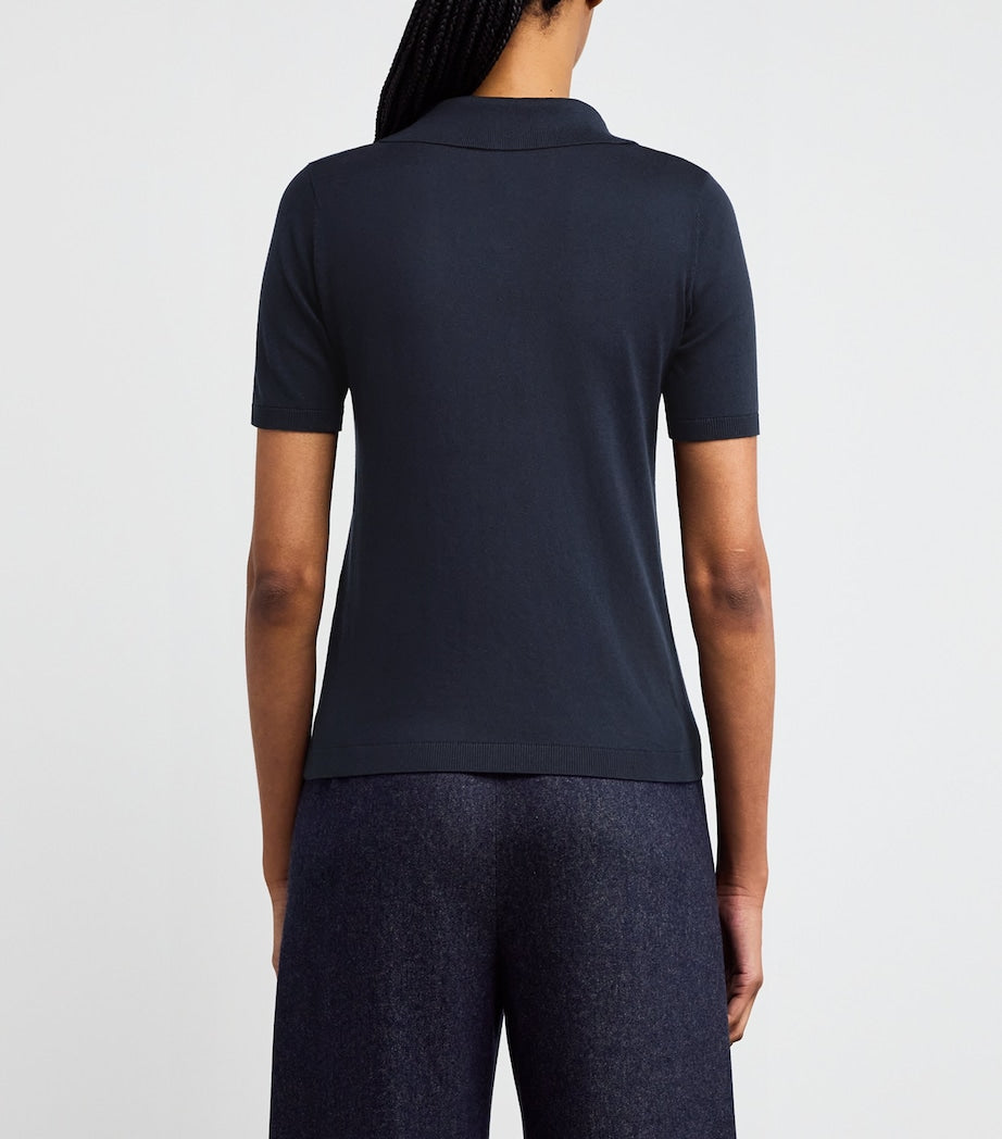 Silk-Cotton Open Polo Shirt NAVY