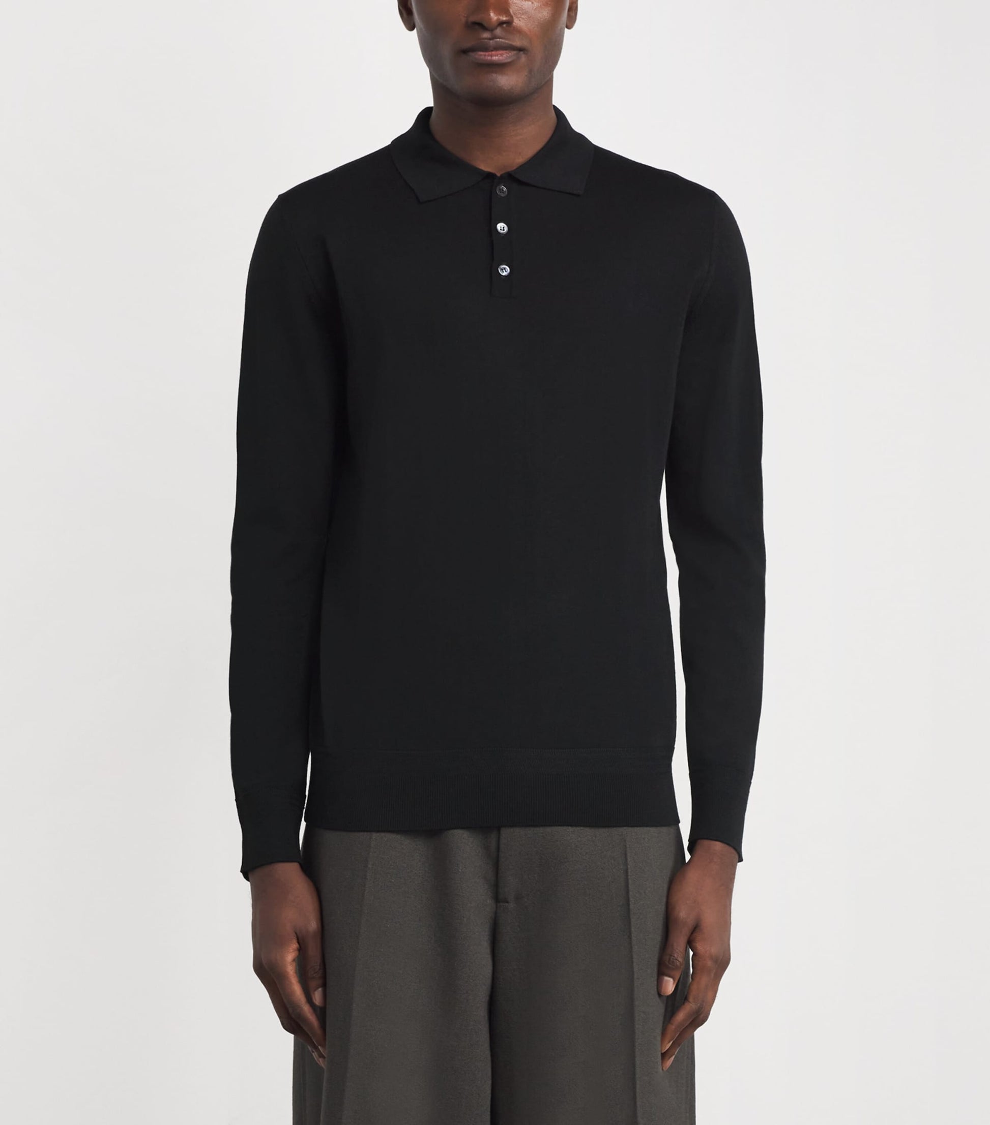 Barena Black Merino Knit Polo Shirt