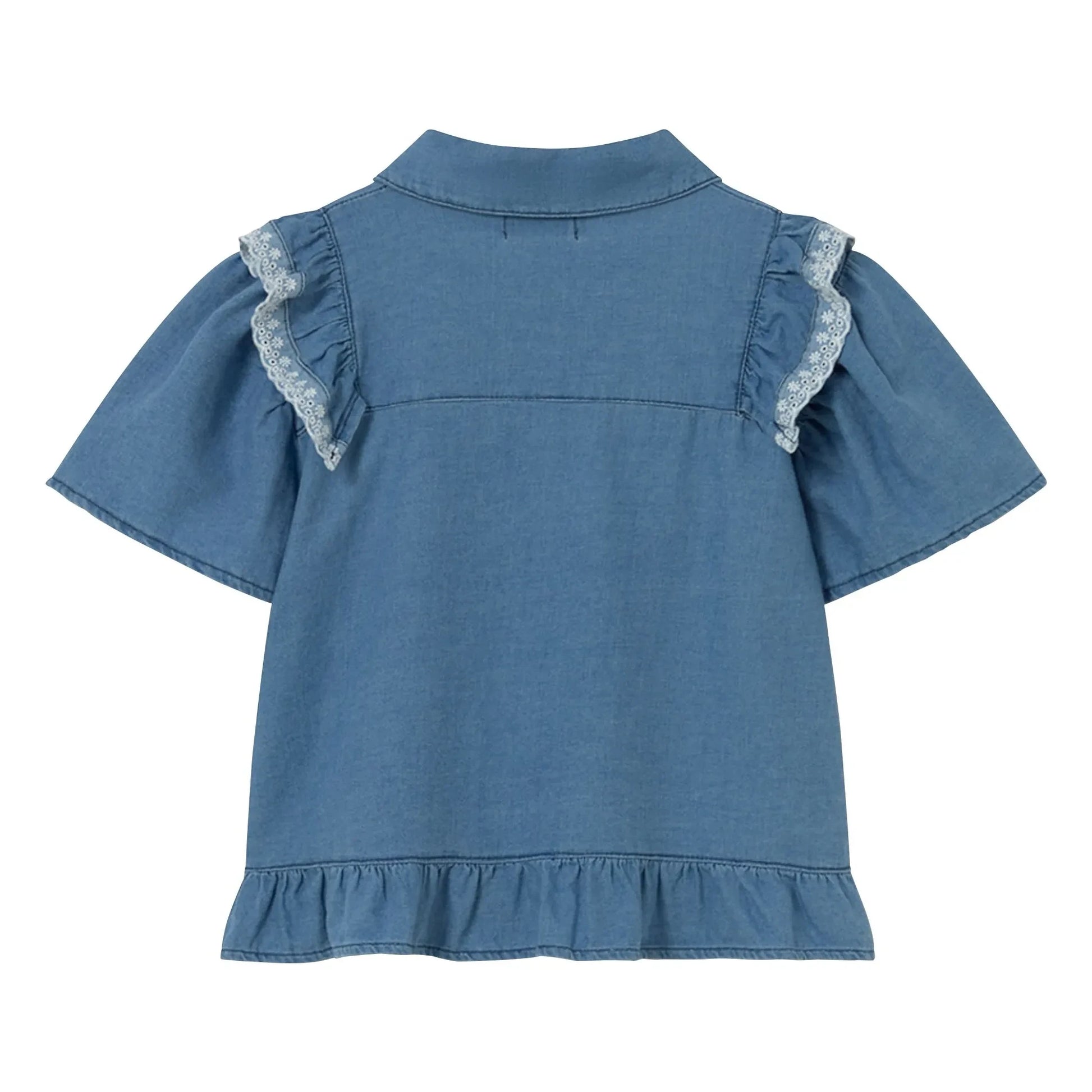 Cozmo - Hazel Denim Ruffle Blouse | Blue