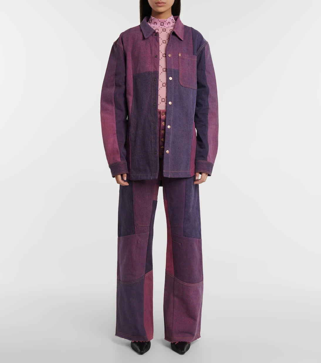 Marine Serre - Paneled high-rise wide-leg jeans