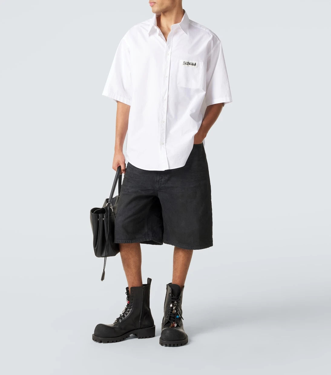 Balenciaga - شورت برمودا دينم بحزام يونيتي