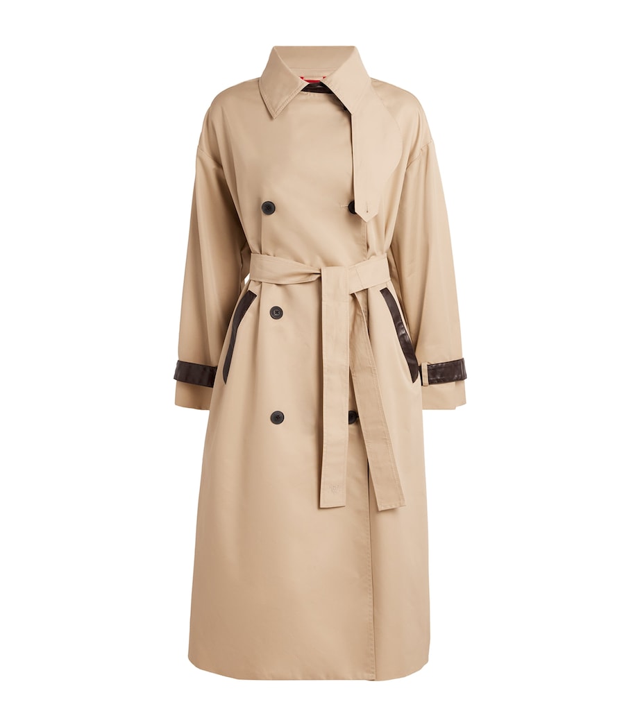 Beige Sheepskin-Trim Trench Coat
