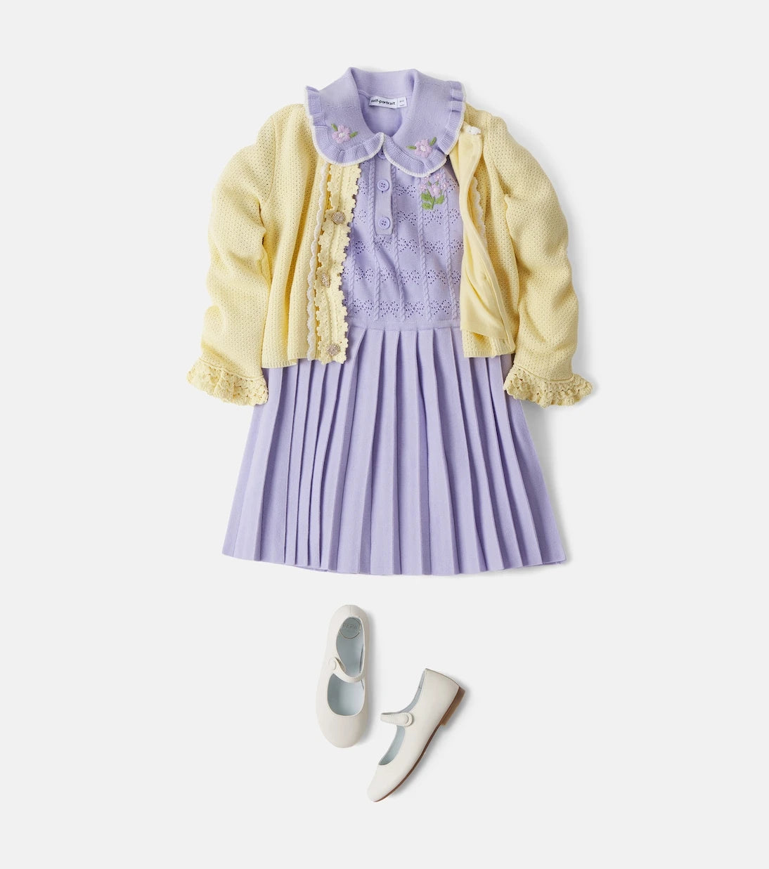 Self-Portrait Kids - Pleated pointelle dress
