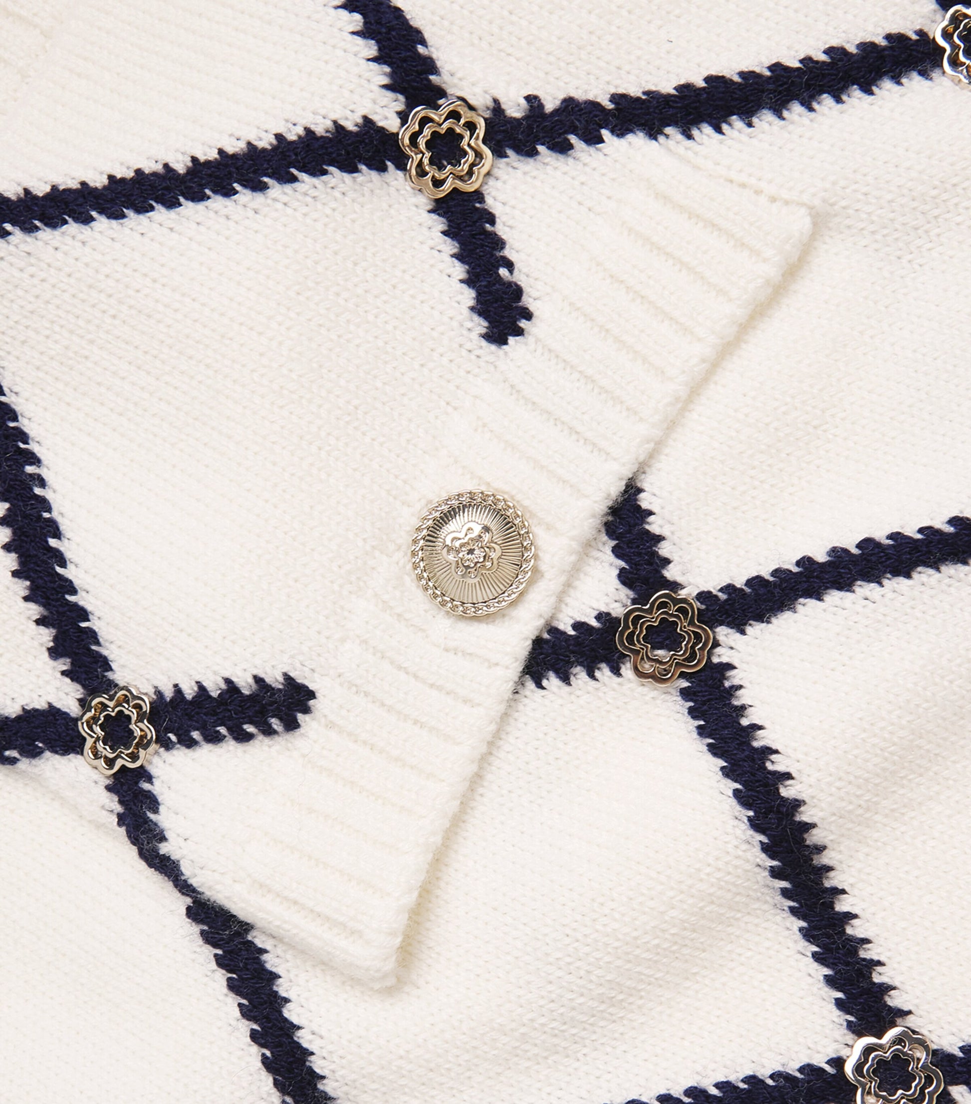 White Wool-Blend Jacquard Cardigan