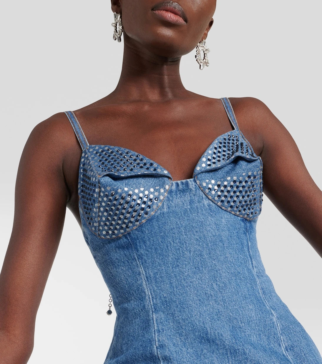 Area - Crystal-embellished denim minidress