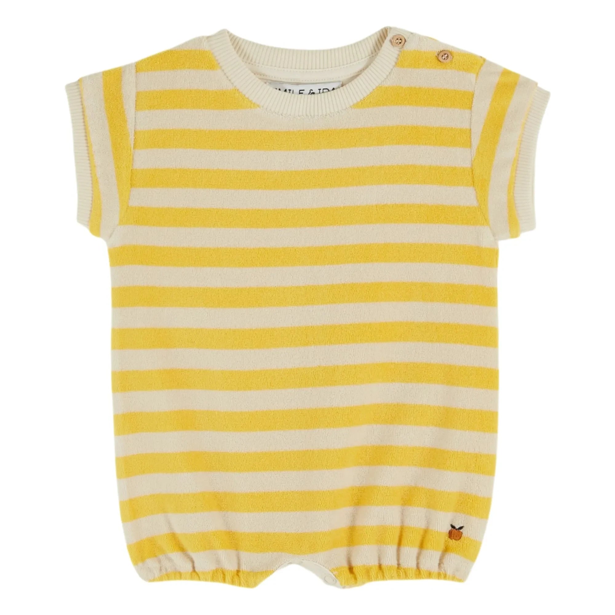 Emile et Ida - Striped organic cotton terry romper | Yellow