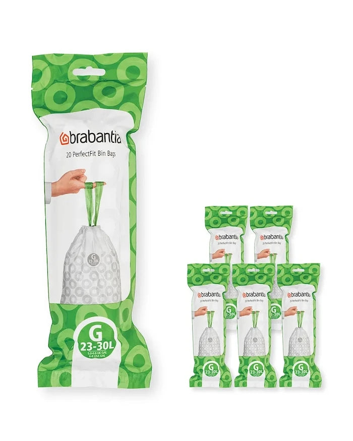 Brabantia PerfectFit Çöp Torbaları, G, 23-30 L, 6 x 20 adet