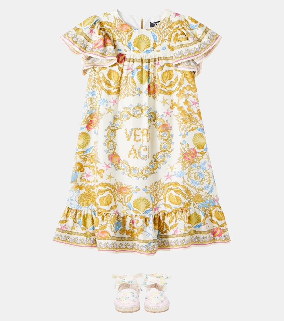 Versace Kids - Underwater Barocco ruffled silk dress
