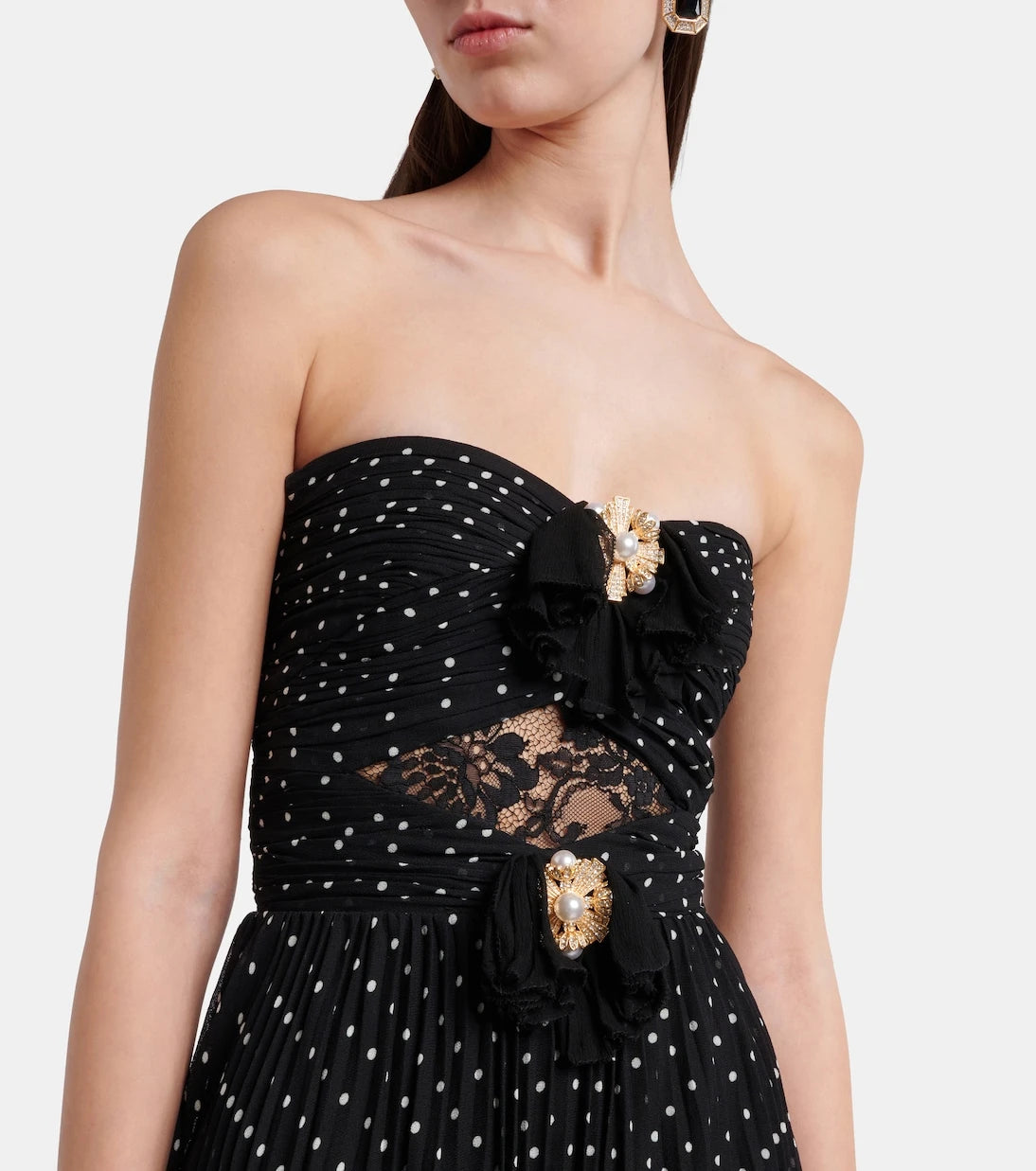 Self-Portrait - Embellished polka-dot tiered gown