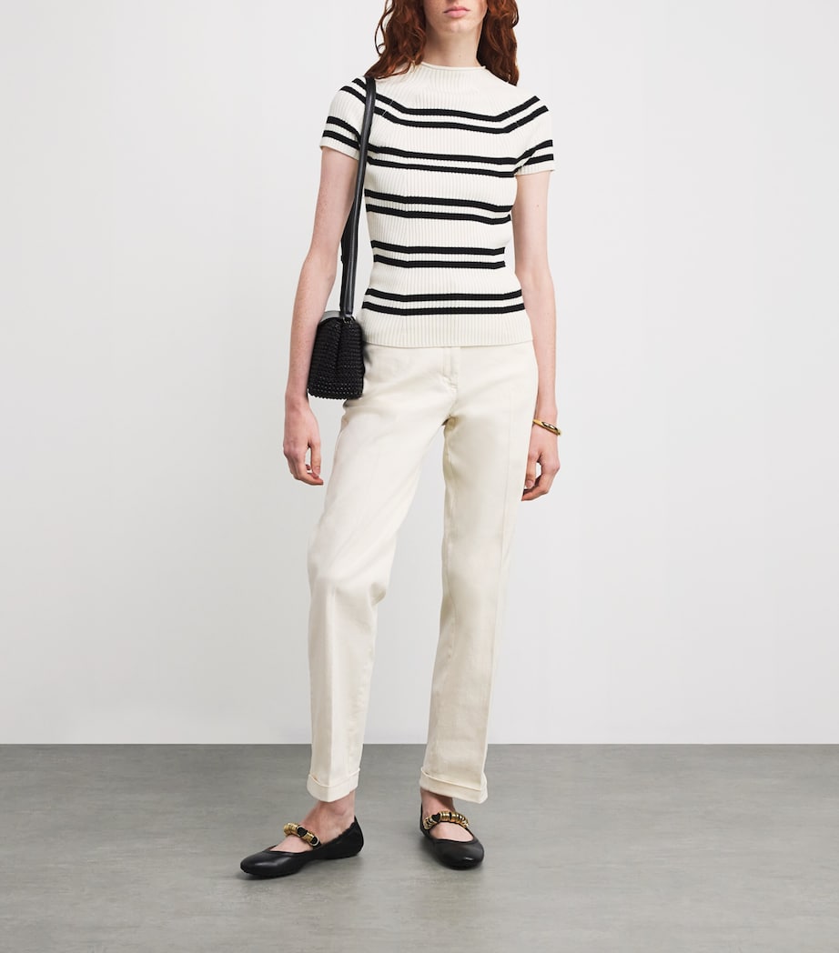 MAX&Co. White Stripe Short-Sleeve Sweater