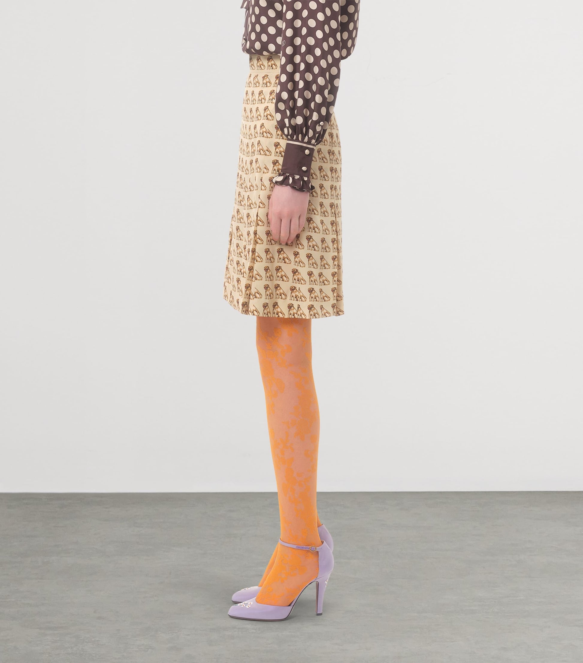 Valentino Nude Silk Dog-Print Midi Skirt