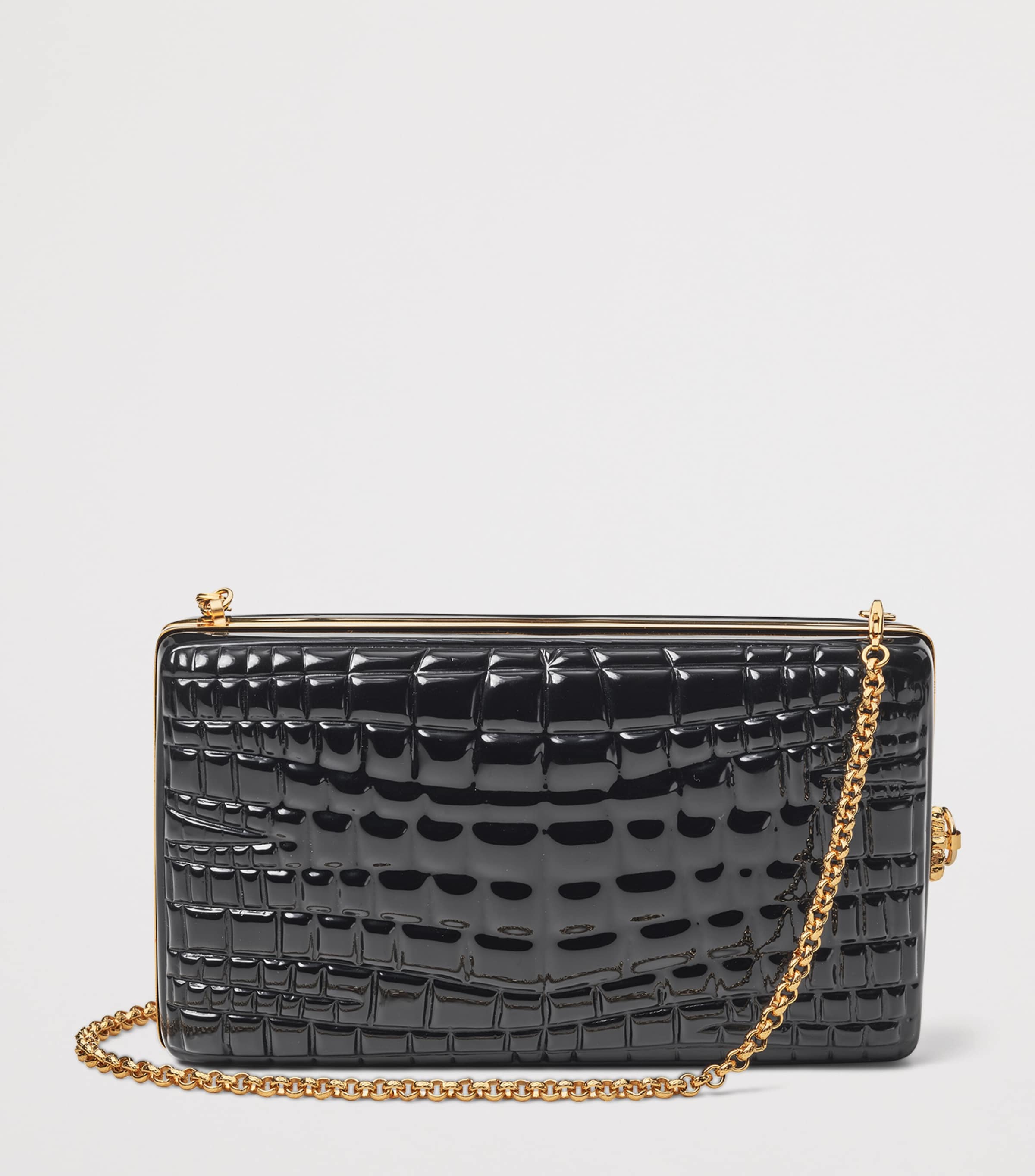Patent Leather Croc-Embossed Paloma Box Clutch Bag