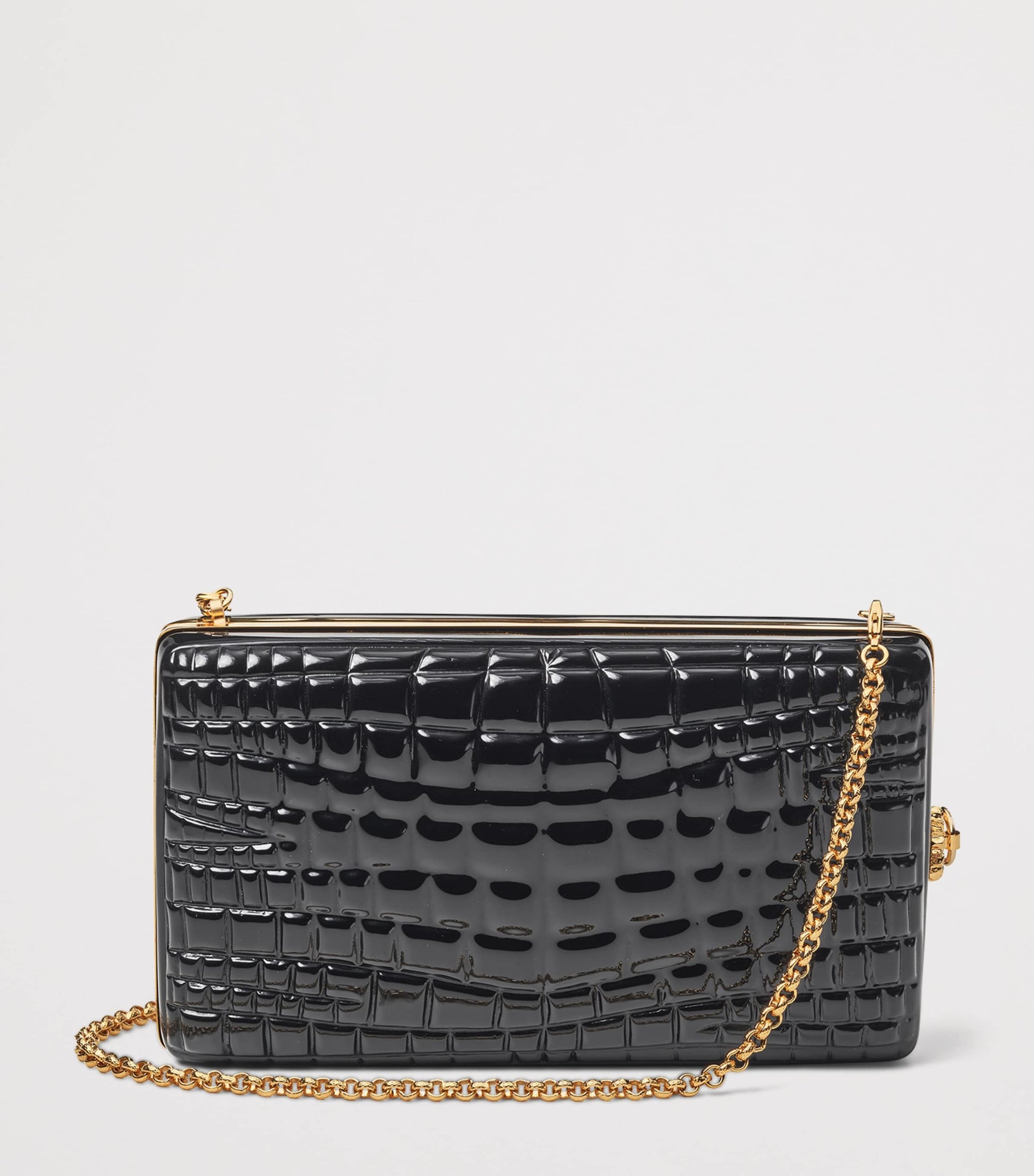 Patent Leather Croc-Embossed Paloma Box Clutch Bag
