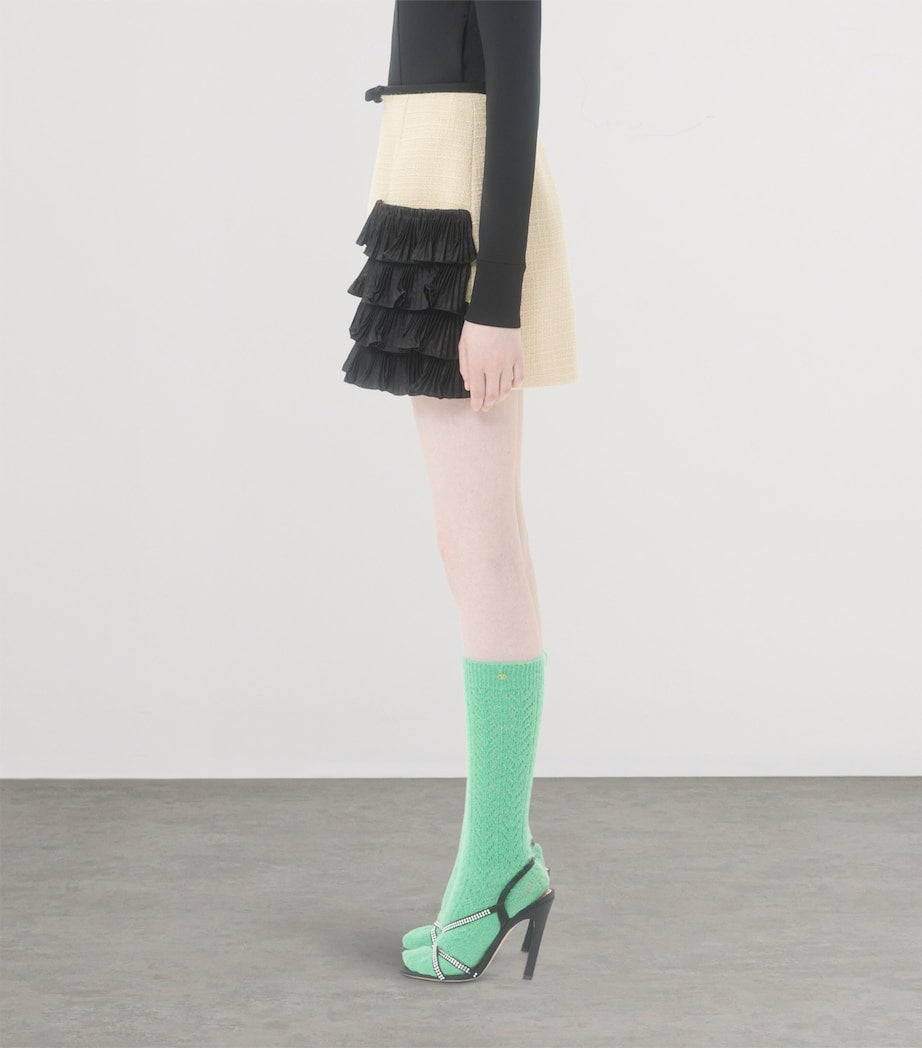 Valentino Beige Wool-Blend Ruffled Mini Skirt