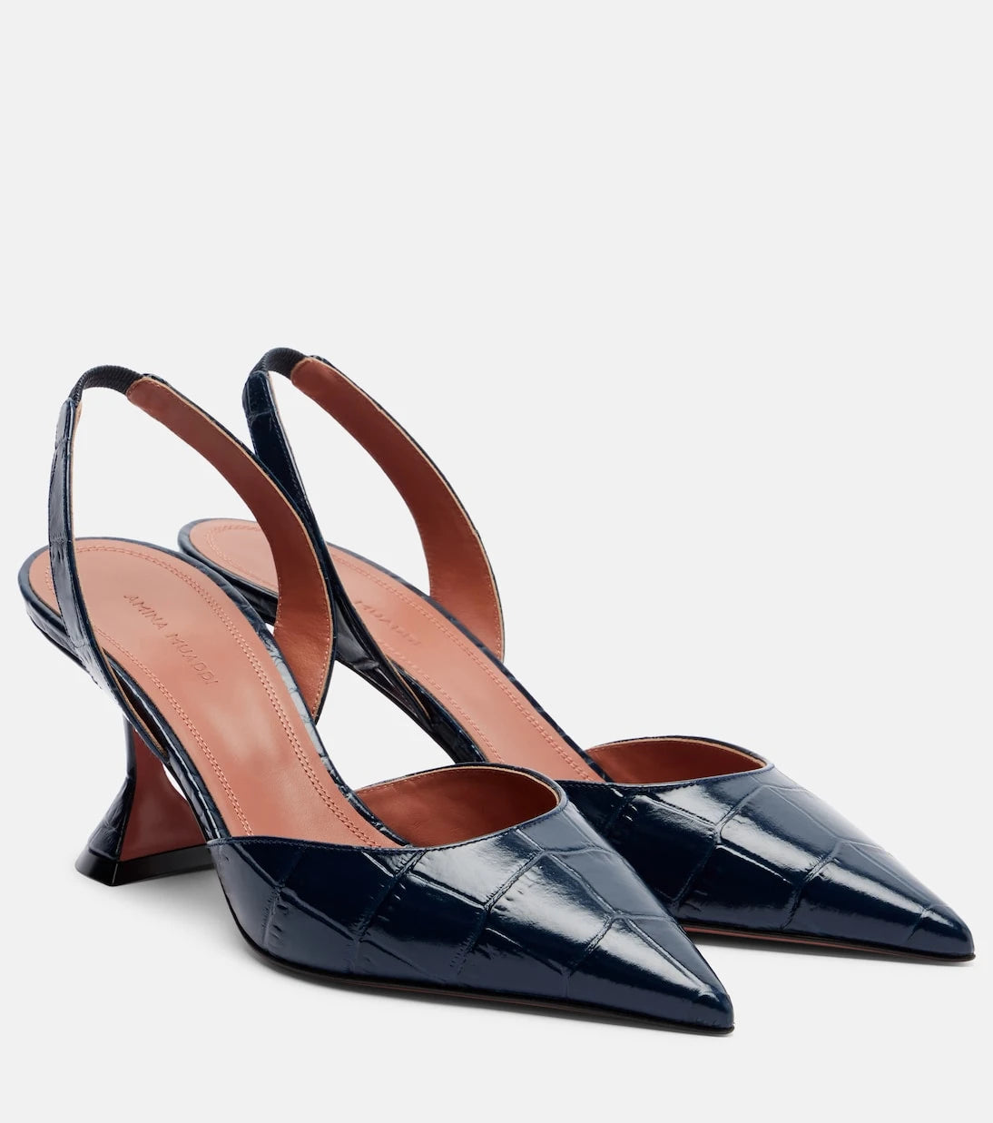Amina Muaddi - Holli croc-effect leather slingback pumps