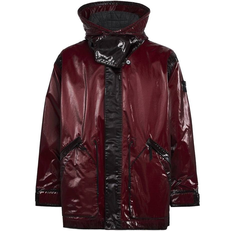 Burgundy Uneven Ripstop Prismatico Parka