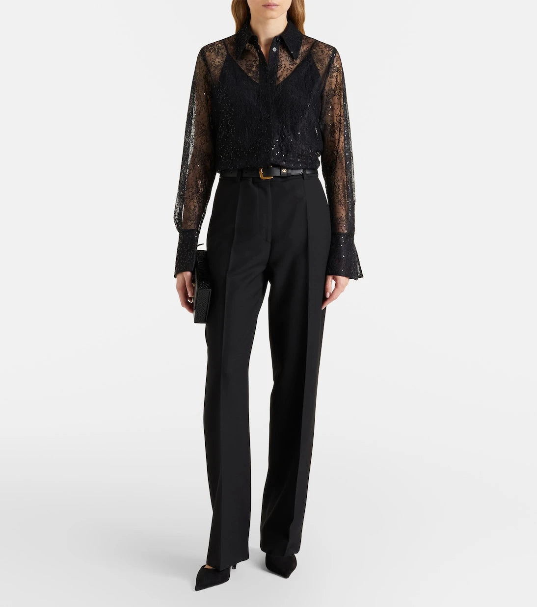 Nina Ricci - قميص دانتيل مطرز بالترتر