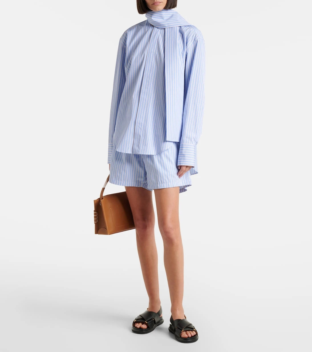 Plan C - Scarf-detail striped cotton shirt
