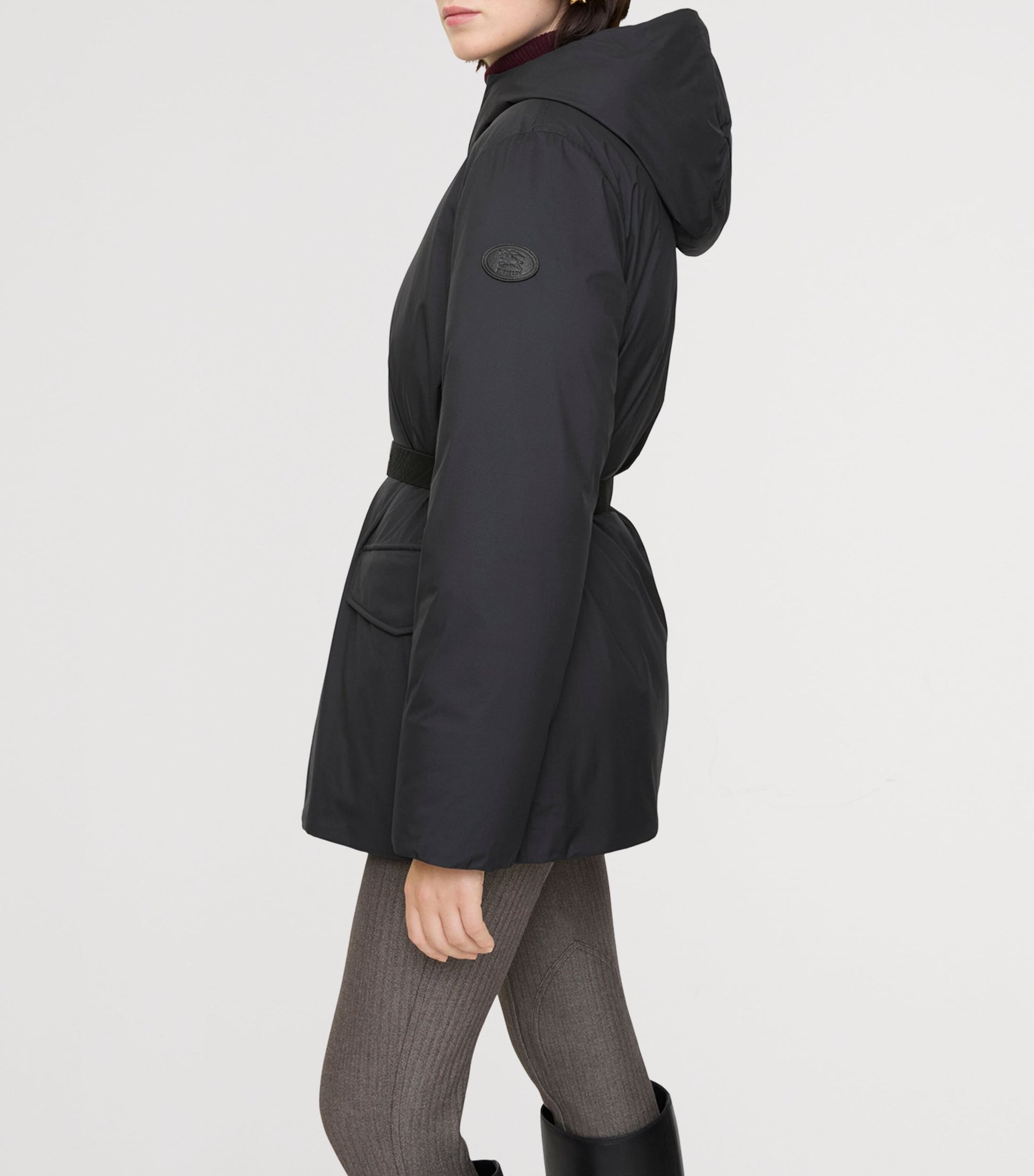 Burberry Black Down Short Hooded Nylon Coat