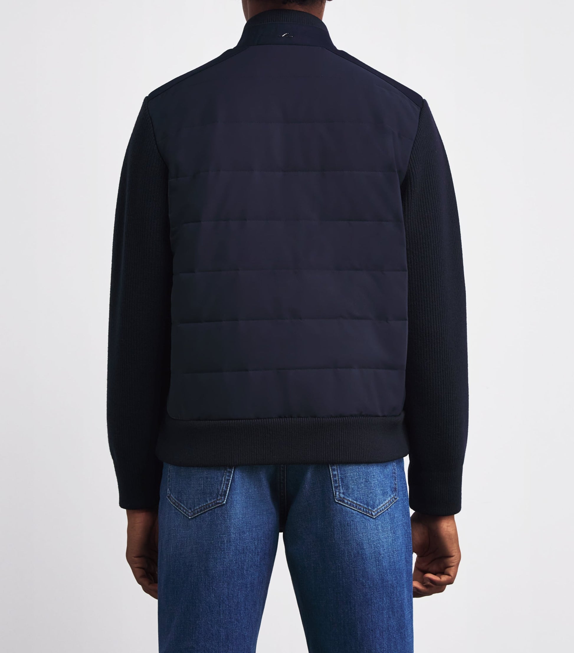 Paul & Shark Blue Wool Panelled Ribbed Zipped Sweater