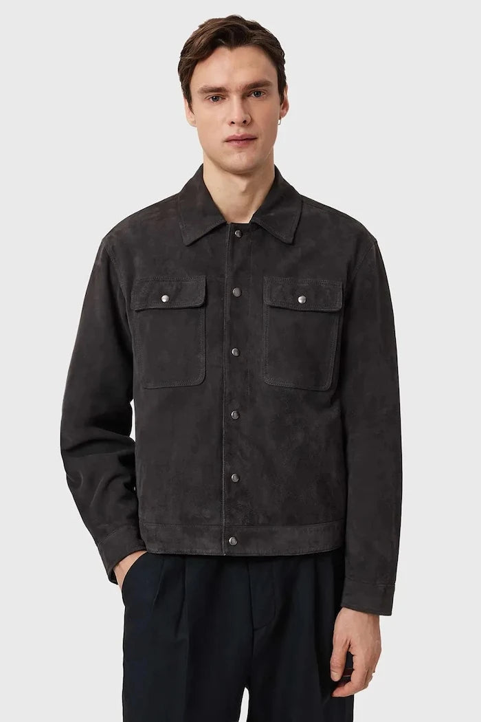 AllSaints яке мъжко от велур SHELTON
