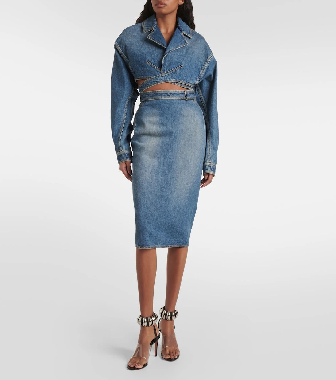 Alaïa - تنورة جينز بقصة قلم رصاص
