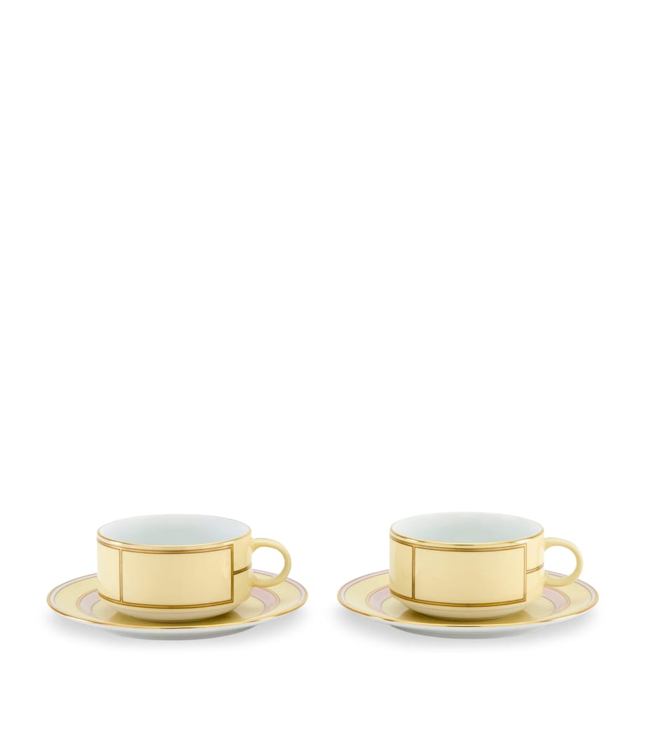 Set of 2 Porcelain Colonna Diva Giallo Teacups and Saucers