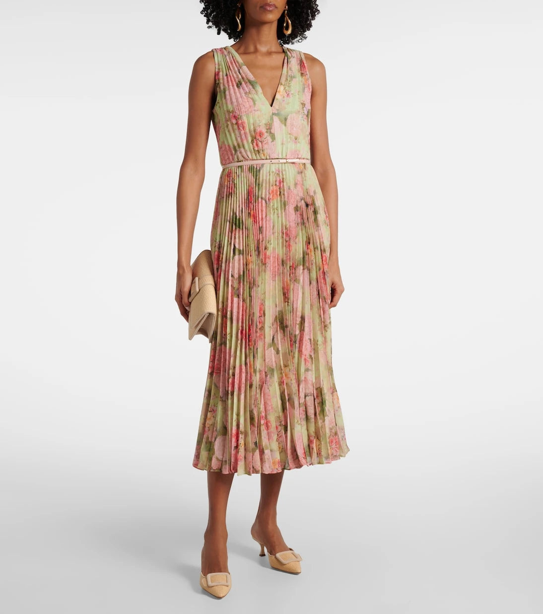 Max Mara - Floral plissé georgette midi dress