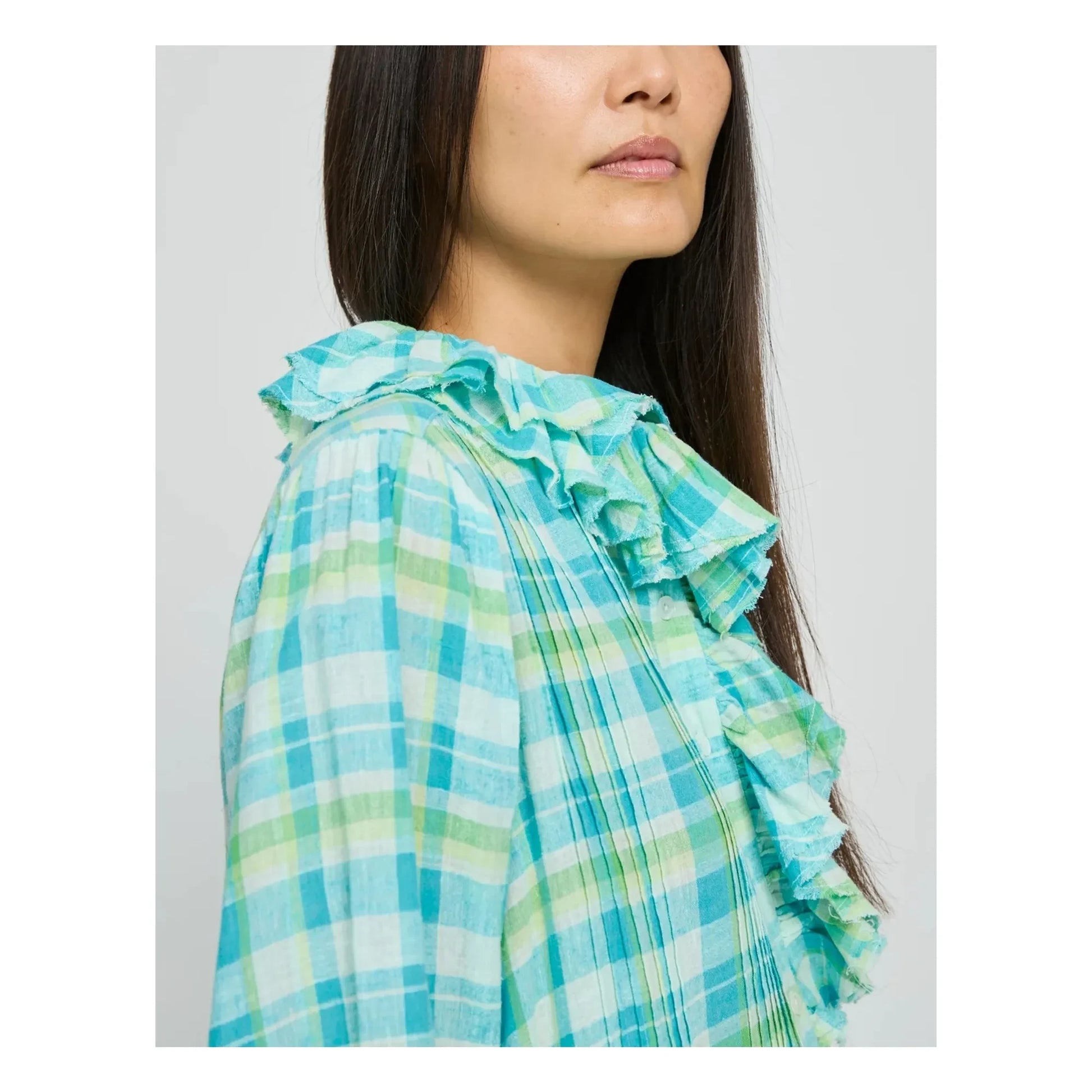 Laurence Bras - Philibong Cotton Check Dress | Turquoise