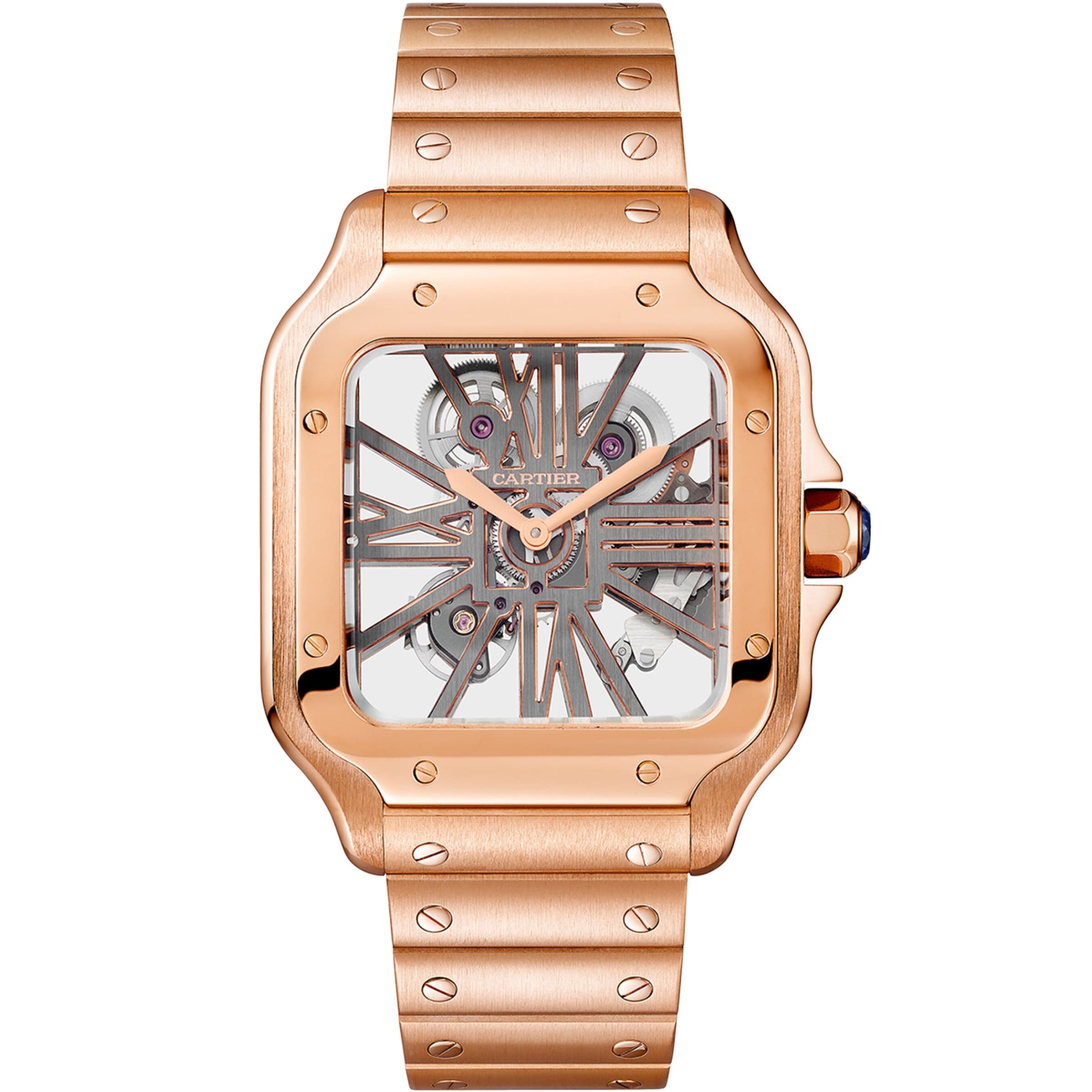 Large Rose Gold Santos de Skeleton Watch 28mm