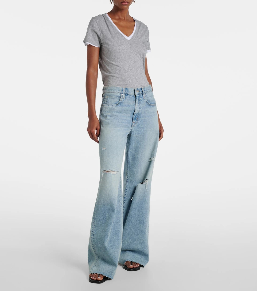Slvrlake - Nico distressed mid-rise wide-leg jeans