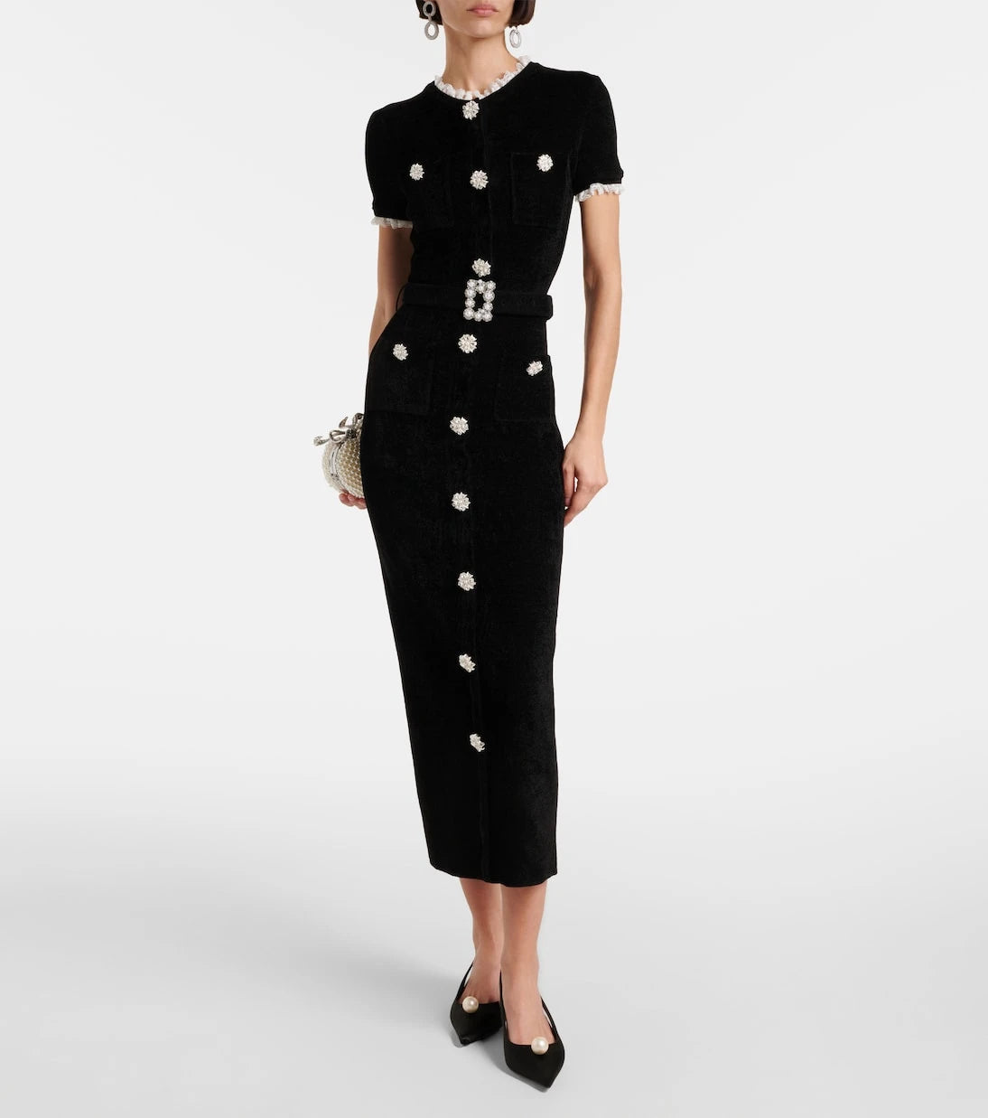 Self-Portrait - Crystal-embellished chenille midi dress