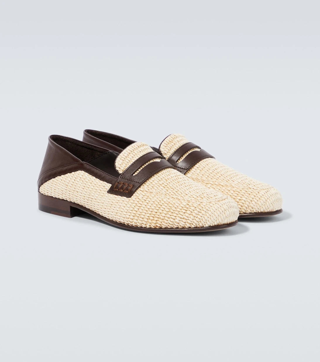 Manolo Blahnik - Padstow leather-trimmed raffia penny loafers